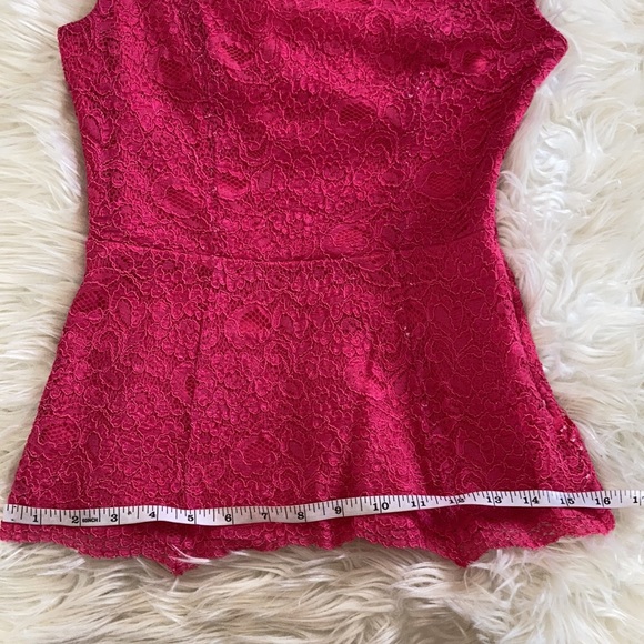 Forever 21 deep pink fitted crewneck peplum Lacy blouse top shirt cap sleeves S - Picture 17 of 17